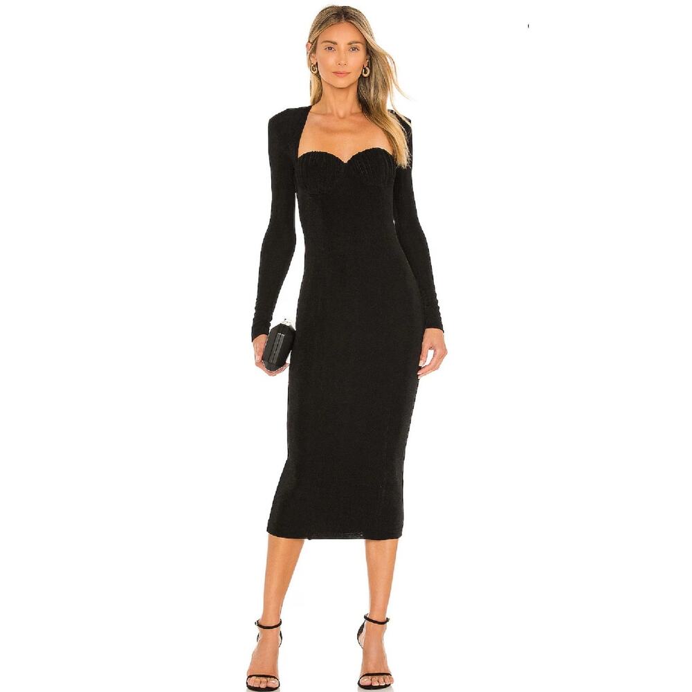 Revolve Misha Tara Bustier Long Sleeve Midi Dress Black Women's Size 6